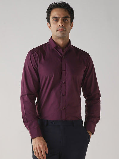 Men's COTTON Plain Slim Fit Full Sleeve Formal Shirt - Red