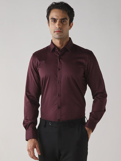 Men's Cotton Stretch Plain Slim Fit Full Sleeve Formal Shirt - Brown