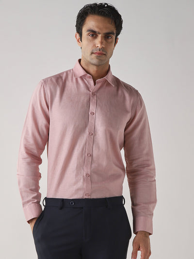 Men's Cotton Linen Plain Slim Fit Full Sleeve Formal Shirt - Pink
