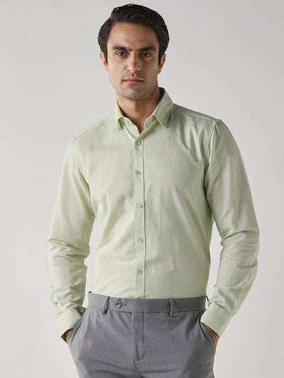 Men's Cotton Linen Plain Slim Fit Full Sleeve Formal Shirt - Green