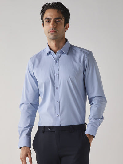 Men's Cotton Stretch Dobby Dobby Slim Fit Full Sleeve Formal Shirt - Blue