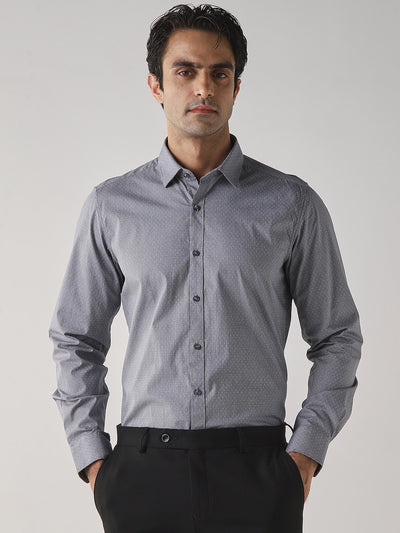 Men's Cotton Stretch Dobby Dobby Slim Fit Full Sleeve Formal Shirt - Green
