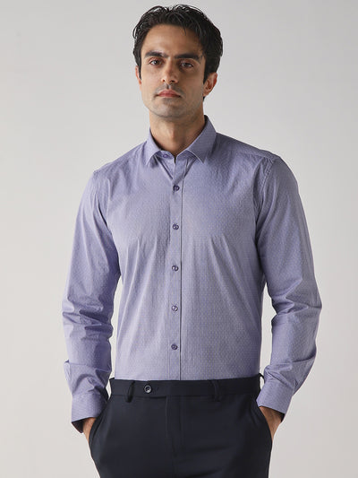 Men's Cotton Stretch Dobby Dobby Slim Fit Full Sleeve Formal Shirt - Purple