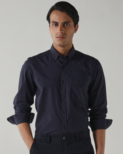 Men's Pure Cotton Checks Slim Fit Full Sleeve Casual Shirt - Blue