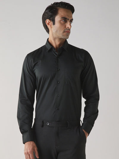 Men's Pure Cotton Plain Slim Fit Full Sleeve Casual Shirt - Dark Green