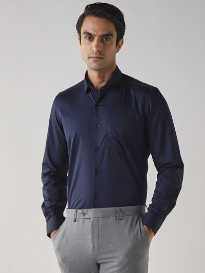 Men's Pure Cotton Plain Slim Fit Full Sleeve Casual Shirt - Blue