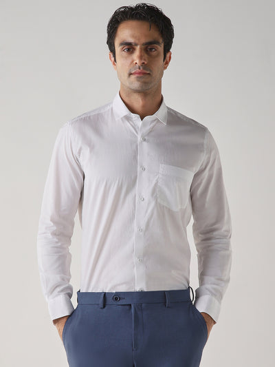 Men's Pure Cotton Plain Slim Fit Full Sleeve Casual Shirt - White
