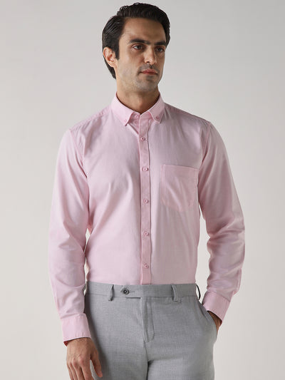 Men's Pure Cotton Plain Slim Fit Full Sleeve Casual Shirt - Pink