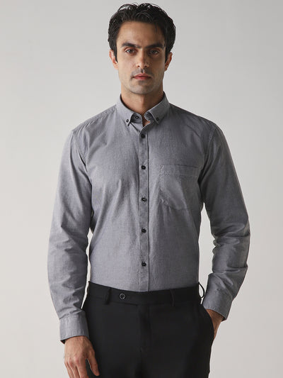 Men's Pure Cotton Plain Slim Fit Full Sleeve Casual Shirt - Black