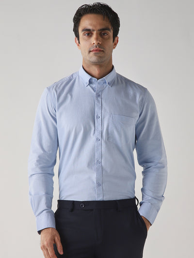 Men's Pure Cotton Plain Slim Fit Full Sleeve Casual Shirt - Blue