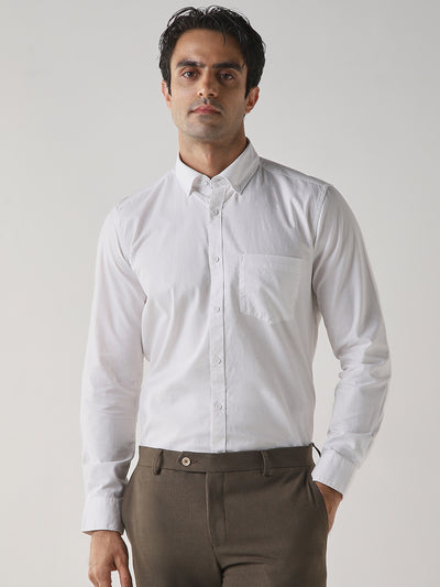 Men's Pure Cotton Plain Slim Fit Full Sleeve Casual Shirt - White