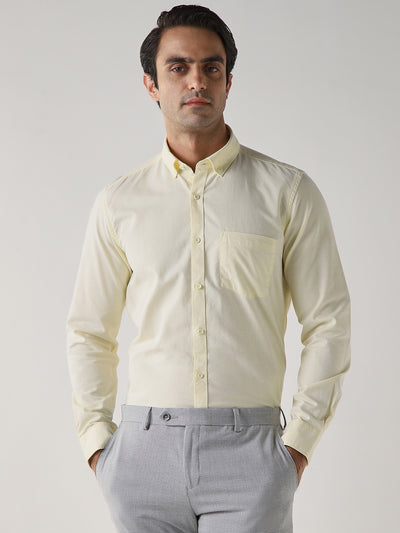 Men's Pure Cotton Plain Slim Fit Full Sleeve Casual Shirt - Yellow