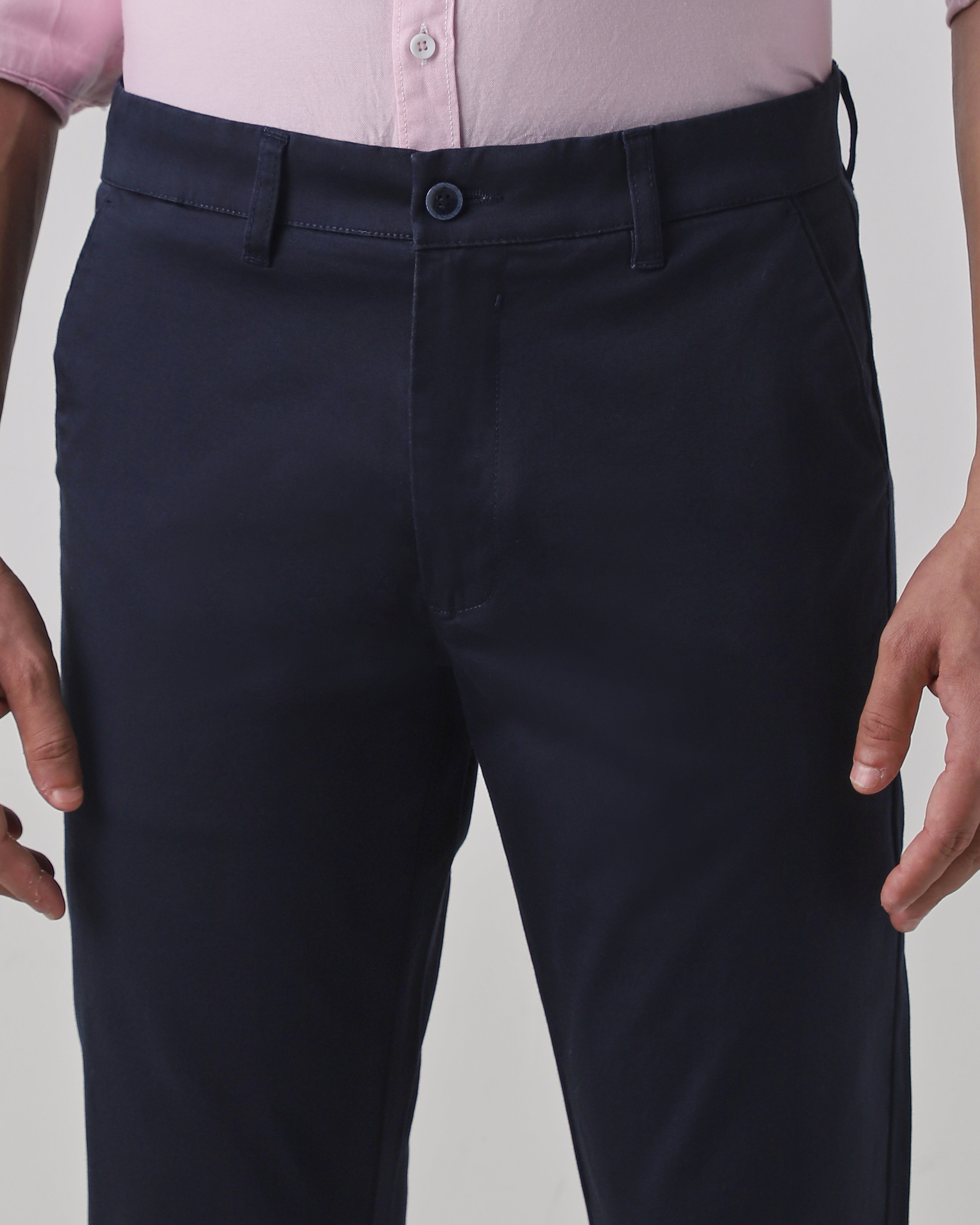 Navy Cotton Stretch Regular Fit Trouser