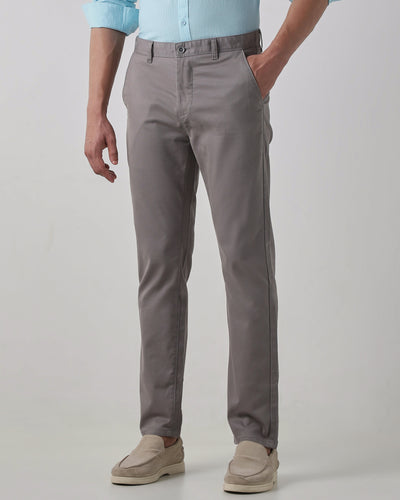 Grey Cotton Stretch Regular Fit Trouser