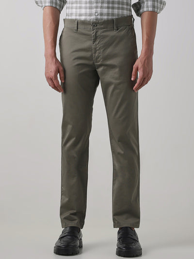 Olive Cotton Stretch Regular Fit Trouser