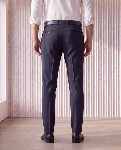 Men's Solid Poly Viscose Elastane Tailor Fit Formal Trousers-Blue