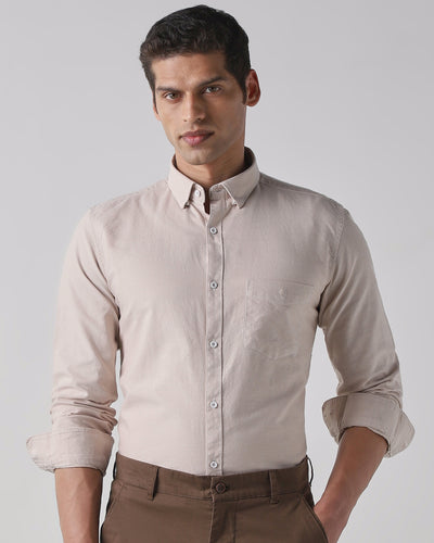 Beige 100% Cotton Regular Fit Shirt