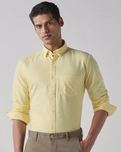 Men's Pure Cotton Plain Slim Fit Full Sleeve Casual Shirt - Yellow