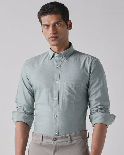 Men's Pure Cotton Plain Slim Fit Full Sleeve Casual Shirt - Green