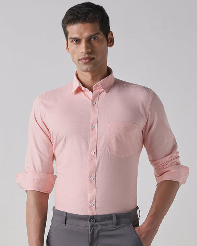 Men's Pure Cotton Plain Slim Fit Full Sleeve Casual Shirt - Pink