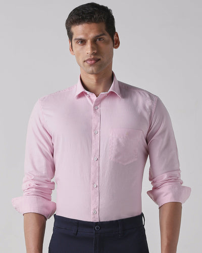 Men's Pure Cotton Plain Slim Fit Full Sleeve Casual Shirt - Light Pink
