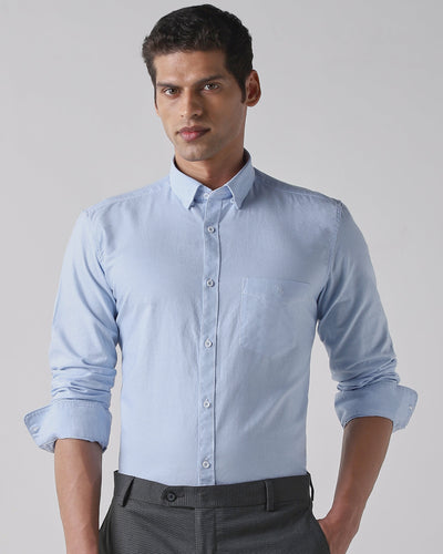 Men's Pure Cotton Plain Slim Fit Full Sleeve Casual Shirt - Blue