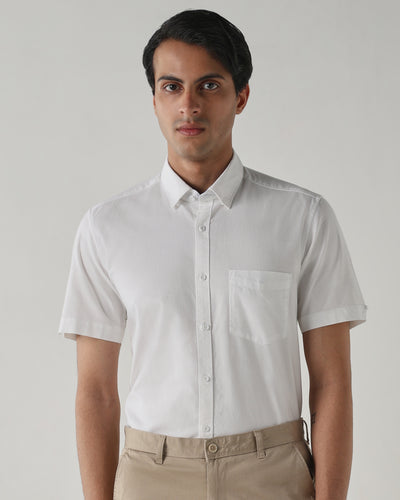 Men's Pure Cotton Plain Slim Fit Half Sleeve Casual Shirt - White