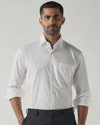 Men's Pure Cotton Dobby Dobby Regular Fit Full Sleeve Formal Shirt - White