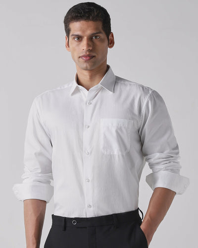 Men's Pure Cotton Dobby Dobby Regular Fit Full Sleeve Formal Shirt - White