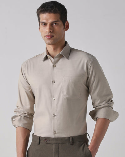 Men's Cotton Stretch Dobby Dobby Regular Fit Full Sleeve Formal Shirt - Beige