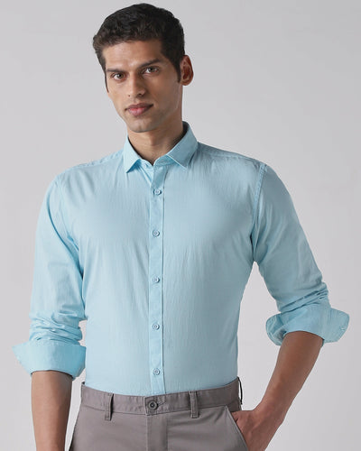 Men's Pure Cotton Checks Slim Fit Full Sleeve Casual Shirt - Blue