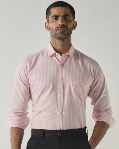 Men's Pure Cotton Checks Slim Fit Full Sleeve Casual Shirt - White & Pink