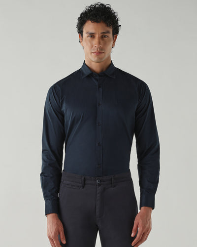 Men's Cotton Stretch Plain Slim Fit Full Sleeve Casual Shirt - Blue