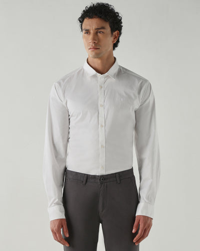Men's Cotton Stretch Plain Slim Fit Full Sleeve Casual Shirt - White