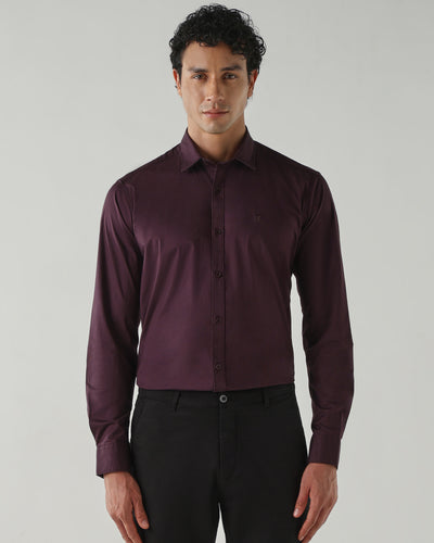 Men's Cotton Stretch Plain Slim Fit Full Sleeve Casual Shirt - Red