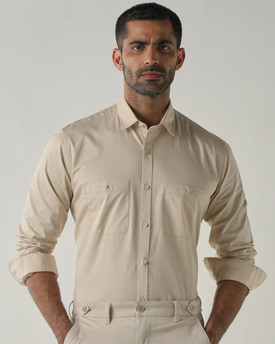 Men's Pure Cotton Plain Slim Fit Full Sleeve Casual Shirt - Off White