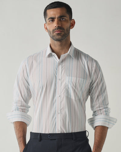 White/Pink Slim Fit Formal Essential Shirts