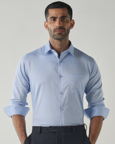 Men's Pure Cotton Dobby Dobby Slim Fit Full Sleeve Formal Shirt - Blue