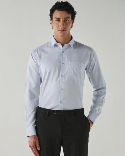 Men's Pure Cotton Dobby Dobby Regular Fit Full Sleeve Formal Shirt - Blue