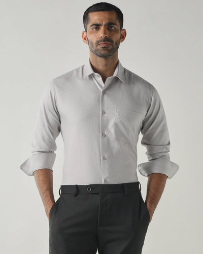 Men's Pure Cotton Dobby Dobby Slim Fit Full Sleeve Formal Shirt - Light Grey