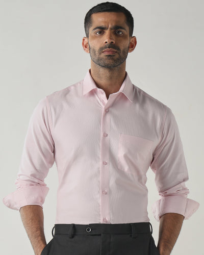 Men's Pure Cotton Dobby Dobby Slim Fit Full Sleeve Formal Shirt - Light Pink
