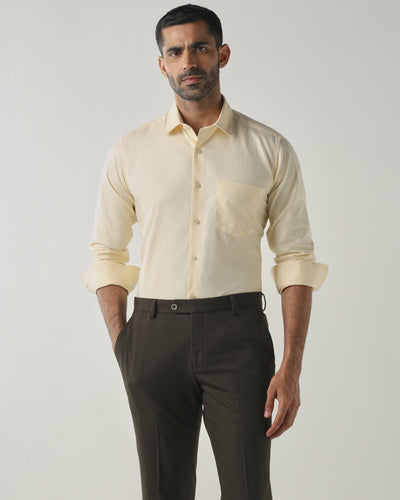 Men's Pure Cotton Dobby Dobby Slim Fit Full Sleeve Formal Shirt - Light Yellow