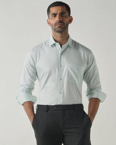 Men's Pure Cotton Dobby Dobby Slim Fit Full Sleeve Formal Shirt - Green