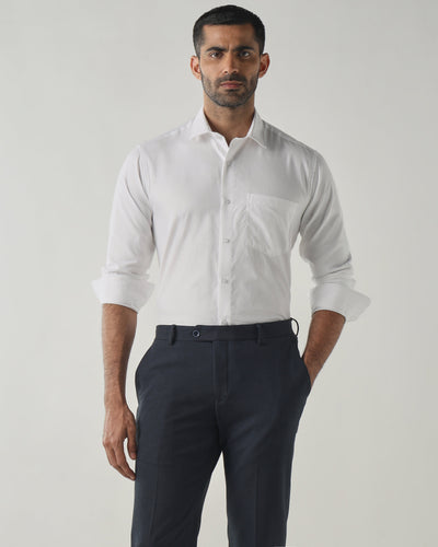 Men's Pure Cotton Dobby Dobby Slim Fit Full Sleeve Formal Shirt - White