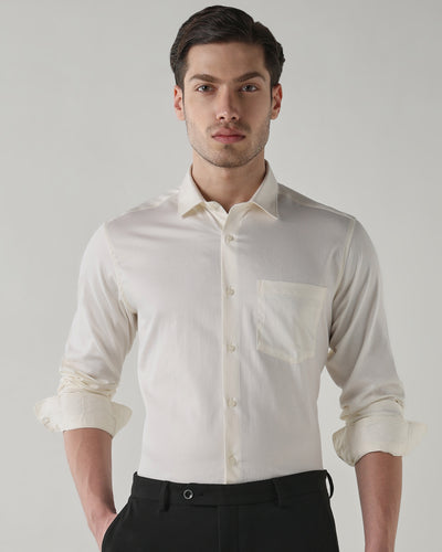 Men's Pure Cotton Dobby Dobby Regular Fit Full Sleeve Formal Shirt - Off White