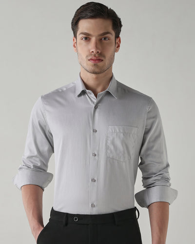 Men's Pure Cotton Dobby Dobby Regular Fit Full Sleeve Formal Shirt - Light Grey