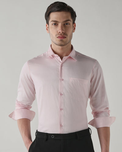 Men's Pure Cotton Dobby Dobby Regular Fit Full Sleeve Formal Shirt - Light Pink