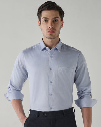 Men's Pure Cotton Dobby Dobby Regular Fit Full Sleeve Formal Shirt - Blue
