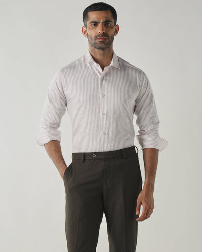 Men's Pure Cotton Stripe Stripe Slim Fit Full Sleeve Formal Shirt - White & Red