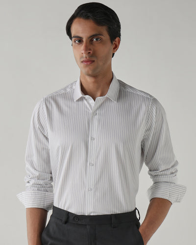 Men's Pure Cotton Stripe Stripe Slim Fit Full Sleeve Formal Shirt - White & Blue